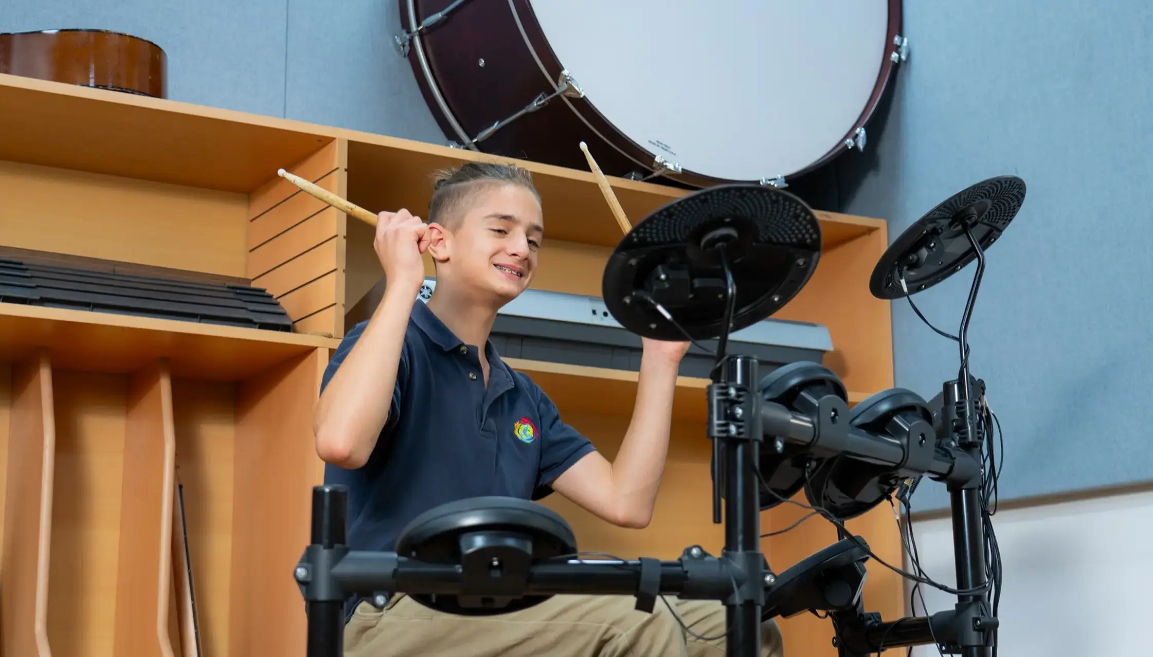 Student playing drums
