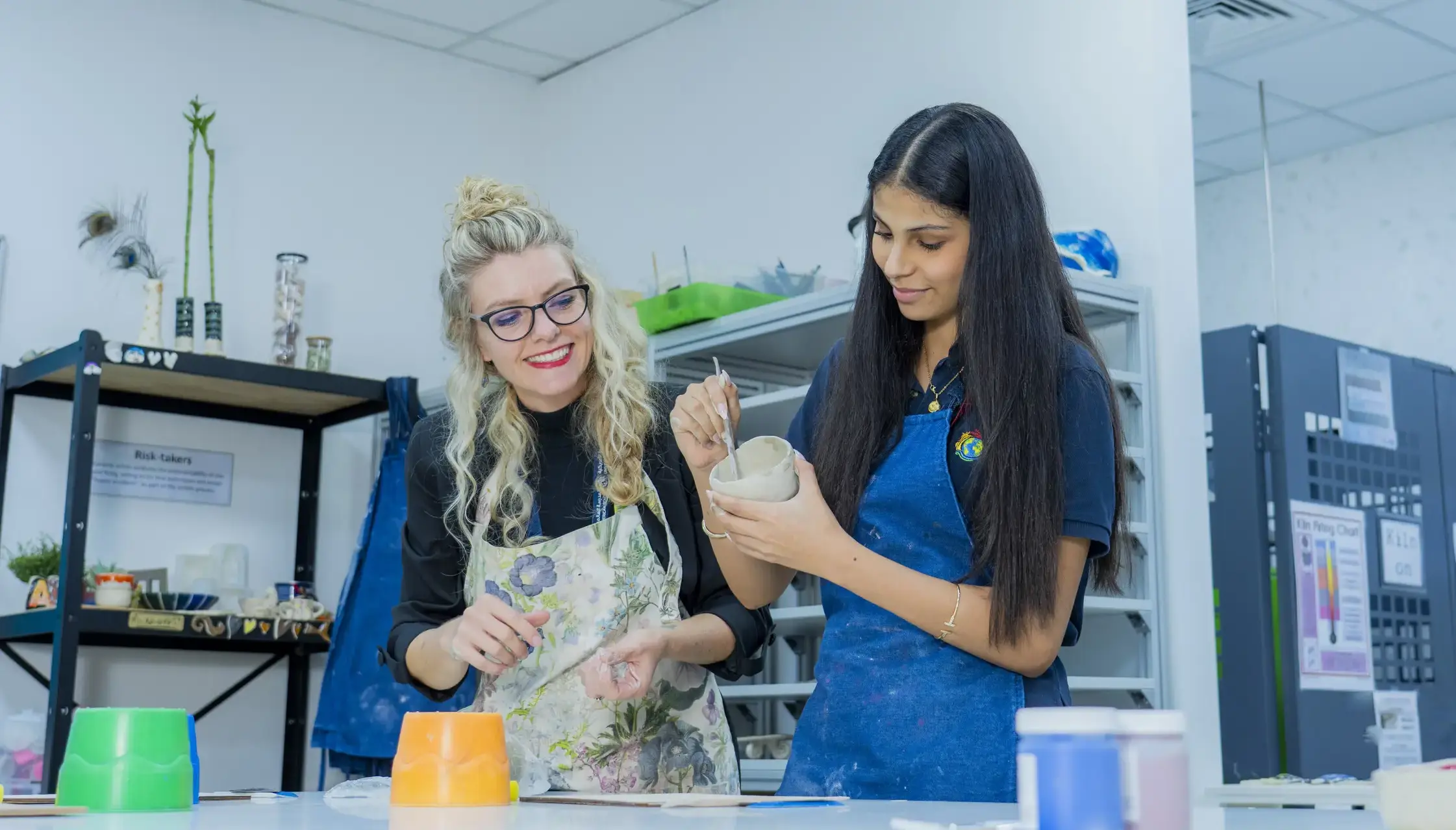 Students making pottery
