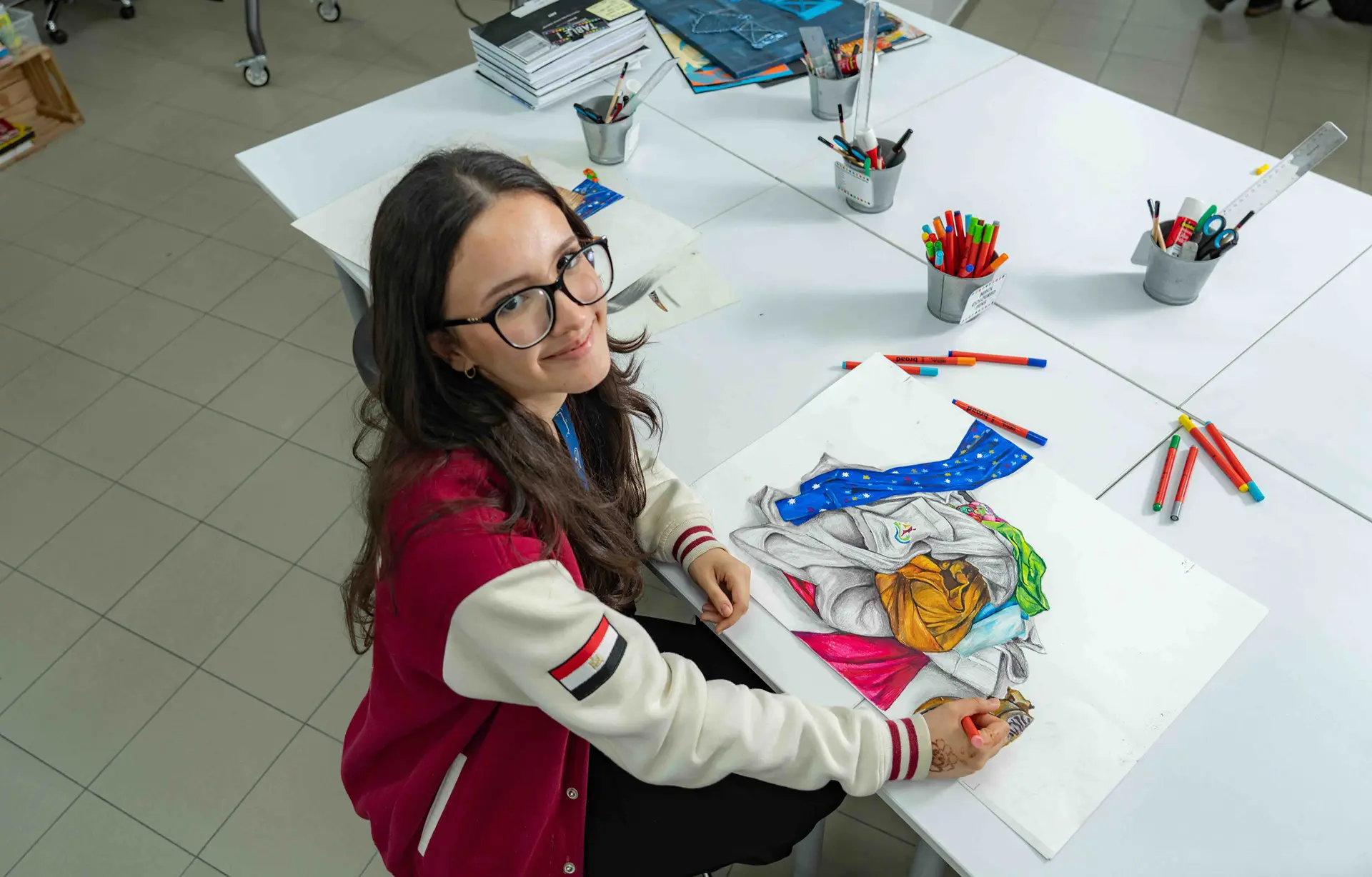 Student creating art